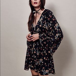 Free People Black Dress with Floral Pattern